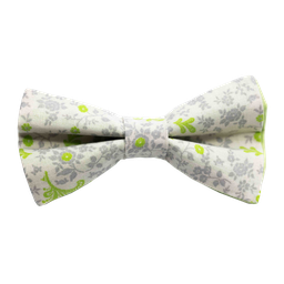 Noeud papillon "Green Touch" fleurs grises et vertes sur fond vert anis
