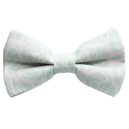 Noeud papillon "Rosée du matin" motifs végétaux vert d'eau sur fond blanc