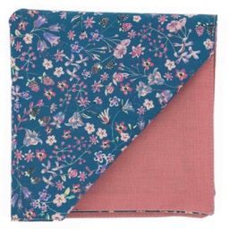 Pochette "Jardin sous l'eau" fleurs roses sur fond bleu