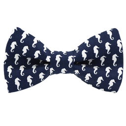 Noeud papillon "Seahorse" bleu marine aux hippocampes blancs