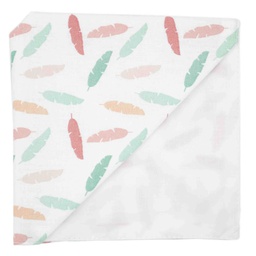 Pochette "Comanche" plumes roses sur fond blanc