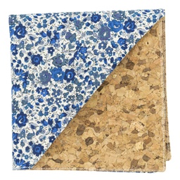 Pochette Liberty "Emma and Georgina" bleue et blanche avec revers en en liège