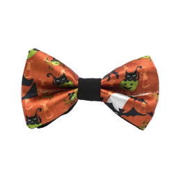 Noeud papillon Halloween "Sortilège" chats & chauve-souris sur fond orange