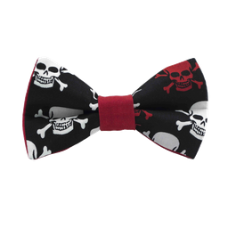 Noeud papillon Halloween "Pirate" têtes de mort blanches et rouges