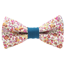 Noeud papillon Liberty "Emma and Georgina" rose poudré bague vert canard