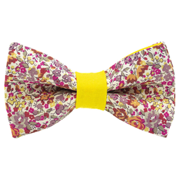 Noeud papillon Liberty "Emma and Georgina" rose poudré bague jaune