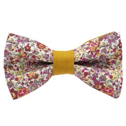 Noeud papillon Liberty "Emma and Georgina" rose poudré bague jaune moutarde