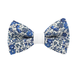 Noeud papillon Liberty "Emma and Georgina" bleu et blanc bague blanche