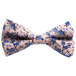 Noeud papillon "Sakura" fleurs bleues et blanches sur fond rose