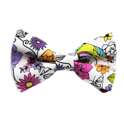 Noeud papillon "Drawing Flowers" fleurs colorées sur fond blanc