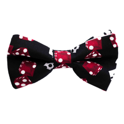 Noeud papillon "Casino Royal" dés rouges et blancs sur fond noir