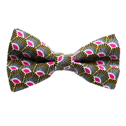 Noeud papillon japonais "Plumes" rose et jaune
