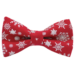 Noeud papillon "Christmas Snow" flocons de neige argentés sur fond rouge