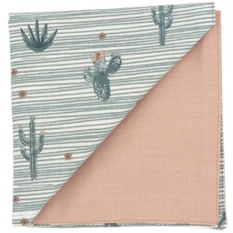 Pochette "Little Western" cactus sur fond rayé kaki & blanc