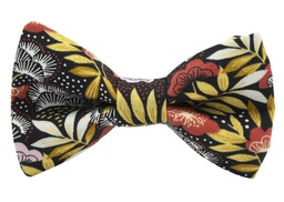 Noeud papillon "Jungle By Night" motifs végétaux jaune moutarde & oranges