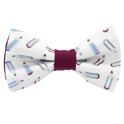 Noeud papillon "L'écolier" crayons bleus sur fond blanc