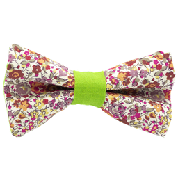 Noeud papillon Liberty "Emma and Georgina" rose poudré bague vert pomme