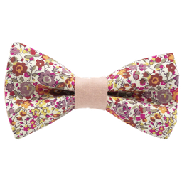 Noeud papillon Liberty "Emma and Georgina" rose poudré bague corail