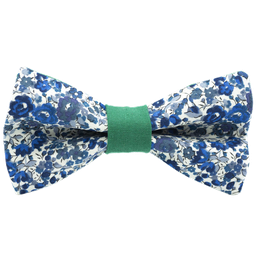 Noeud papillon Liberty "Emma and Georgina" bleu et blanc bague verte
