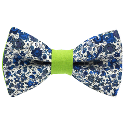 Noeud papillon Liberty "Emma and Georgina" bleu et blanc bague vert pomme