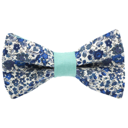 Noeud papillon Liberty "Emma and Georgina" bleu et blanc bague vert piscine