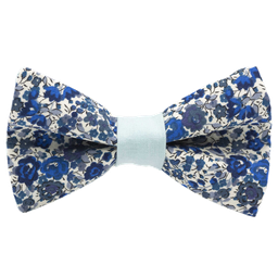 Noeud papillon Liberty "Emma and Georgina" bleu et blanc bague vert d'eau