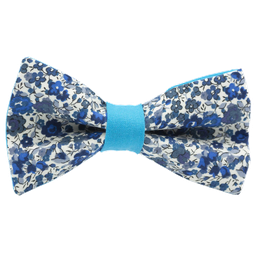 Noeud papillon Liberty "Emma and Georgina" bleu et blanc bague turquoise