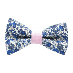 Noeud papillon Liberty "Emma and Georgina" bleu et blanc bague rose pâle