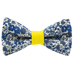 Noeud papillon Liberty "Emma and Georgina" bleu et blanc bague jaune