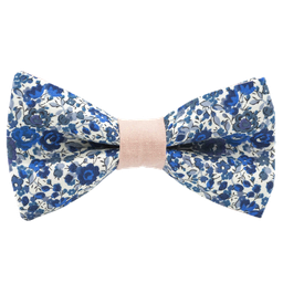 Noeud papillon Liberty "Emma and Georgina" bleu et blanc bague corail