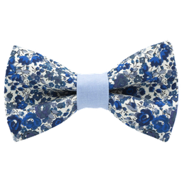 Noeud papillon Liberty "Emma and Georgina" bleu et blanc bague bleu ciel