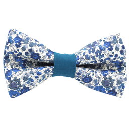 Noeud papillon Liberty "Emma and Georgina" bleu et blanc bague bleu canard