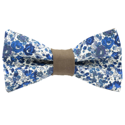 Noeud papillon Liberty "Emma and Georgina" bleu et blanc bague marron
