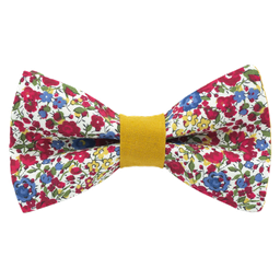Noeud papillon Liberty "Emma and Georgina" rouge bague jaune moutarde