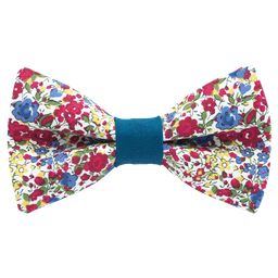 Noeud papillon Liberty "Emma and Georgina" rouge bague bleu canard