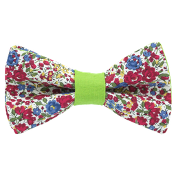 Noeud papillon Liberty "Emma and Georgina" rouge bague vert pomme