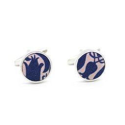 Boutons de manchettes Liberty "Mortimer Silhouette" bleu marine et rose