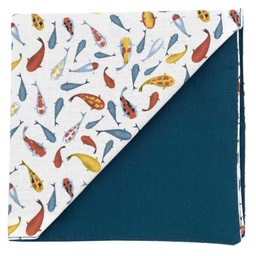 Pochette "Fish & Chic" poissons japonais rouge et bleu sur fond blanc