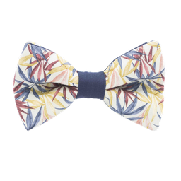 Noeud papillon "Tropical" motifs tropicaux bordeaux, bleu, jaune et rose
