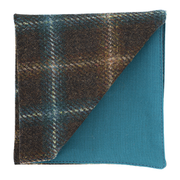 Pochette en tweed "Fort William" marron à carreaux turquoises