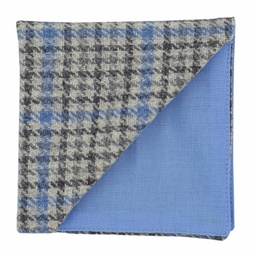 Pochette en tweed "Saint Andrews" pied-de-poule gris clair et bleu ciel