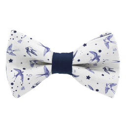 Noeud papillon "Spring Is Coming" hirondelles bleues sur fond beige