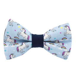 Noeud papillon "Unicorn Mania" licornes et arc en ciel sur fond bleu ciel