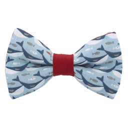 Noeud papillon "Moby Dick" baleines et poissons sur fond bleu clair