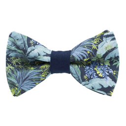 Noeud papillon "Jungle Night" motifs végétaux bleus et verts