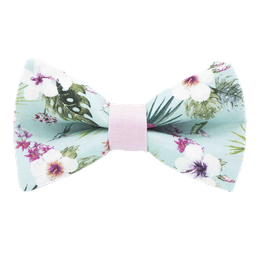 Noeud papillon "Bora Bora" motifs floraux sur fond bleu