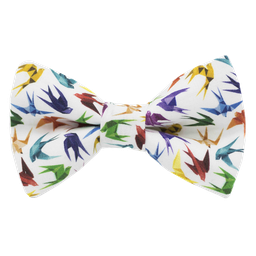 Noeud papillon "Origami Birds" hirondelles multicolores sur fond blanc