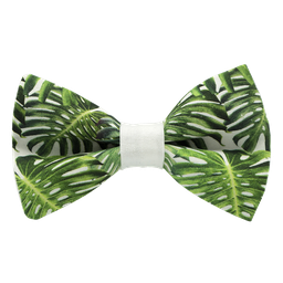 Noeud papillon "Tropical Mood" feuilles vertes sur fond blanc