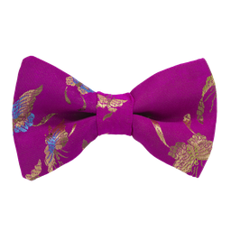 Noeud papillon "Chinese Butterfly" papillons dorés sur fond rose magenta