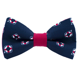 Noeud papillon "Matelot" bouées rouges et blanches sur fond bleu marine